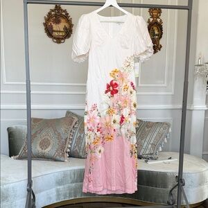 Taylor Pink and White Floral Maxi Dress Size 4